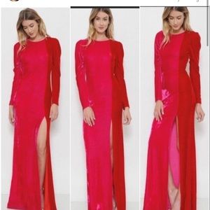 L'Atiste Red Velvet Bed of Roses Maxi Dress NWT S